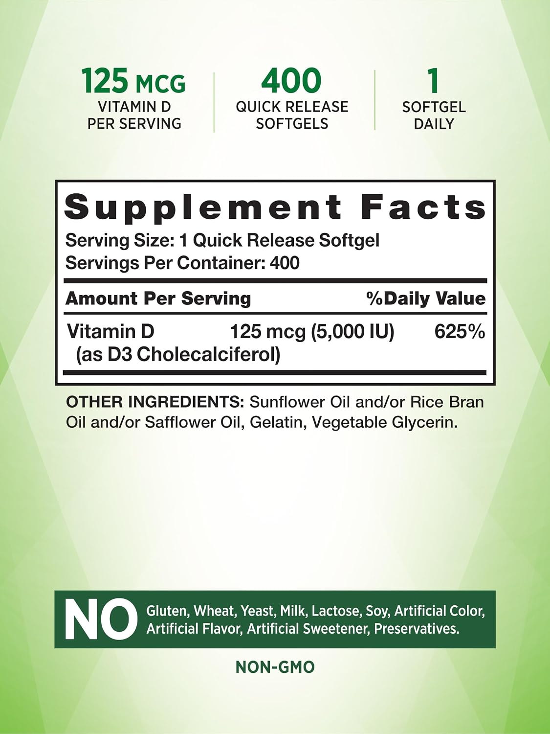 Nature's Truth Vitamina D3 5000 IU - 400 Cápsulas Blandas