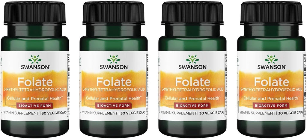Swanson Folato (Ácido 5-Metiltetrahidrofólico) 400 mcg 30 Cápsulas Veganas (Paquete de 4)