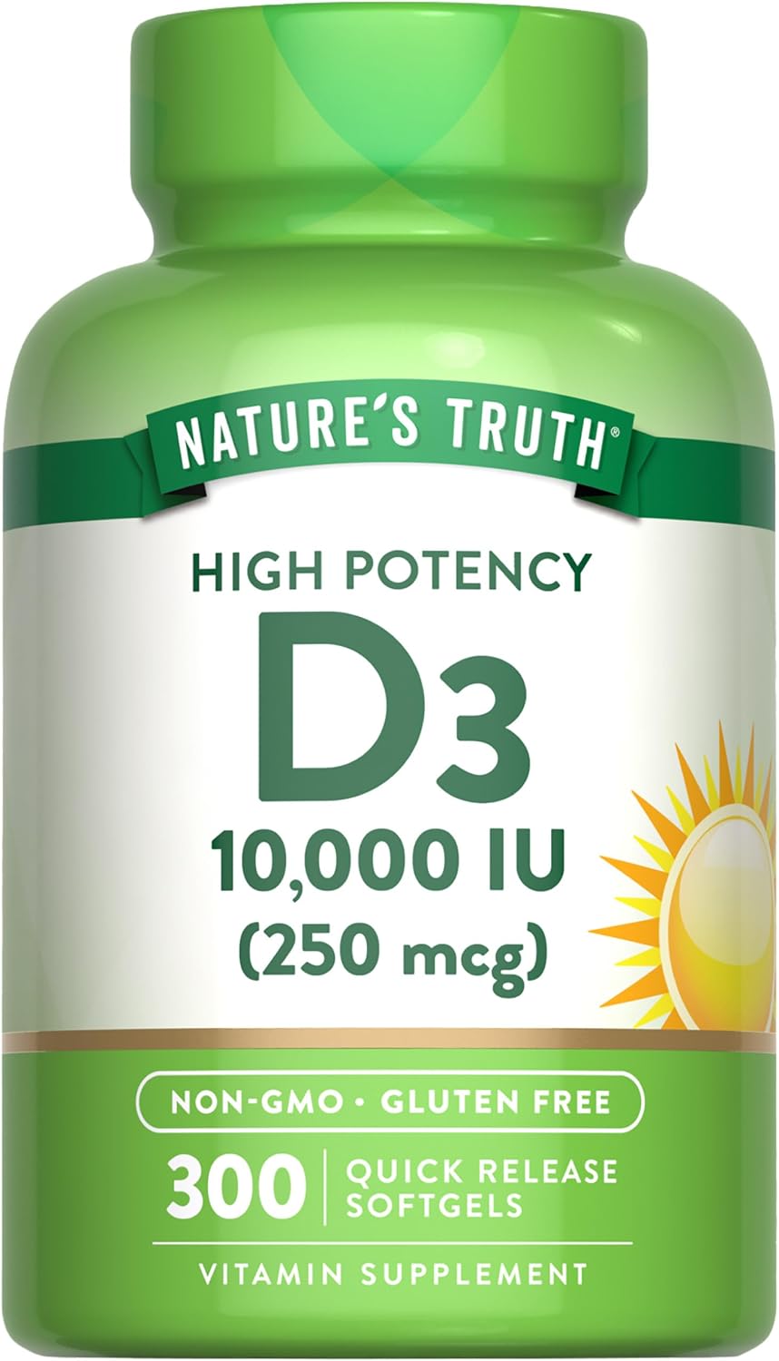 Nature's Truth Vitamina D3 10000 UI Cápsulas Blandas | 300 Unidades | Alta Concentración | No-GMO y Sin Gluten