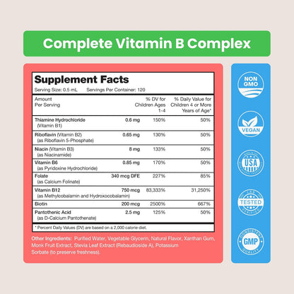 NutraChamps Complejo de Vitaminas B Orgánico para Niños – Gotas Líquidas con Sabor a Bayas (120 porciones) – Image 7