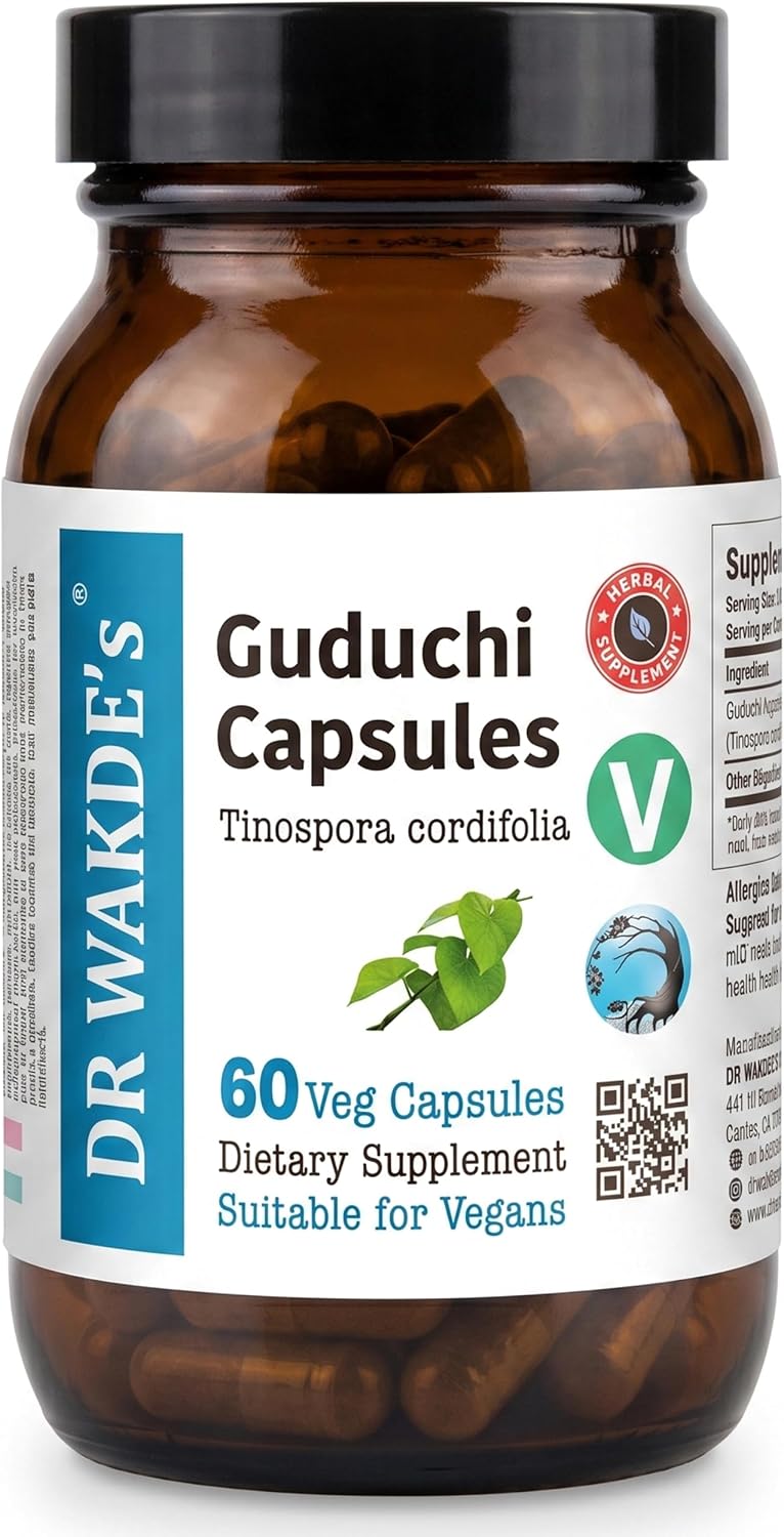 Cápsulas de Guduchi del DR WAKDE (Tinospora cordifolia, 60 cápsulas vegetales, suplemento a base de plantas, hierba ayurvédica, totalmente natural, vegano)