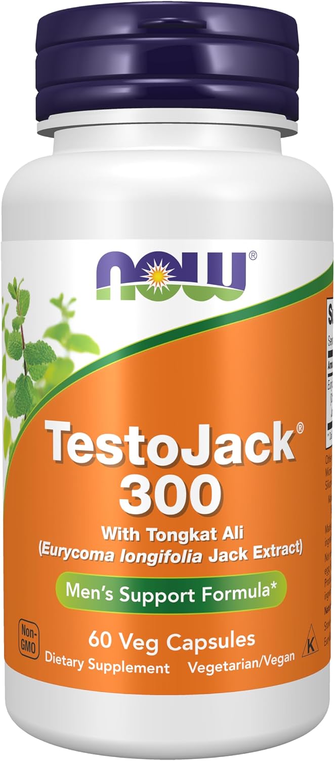 NOW Foods TestoJack 300™, 300 mg de extracto de Tongkat Ali (Eurycoma longifolia Jack), 60 Cápsulas Vegetales