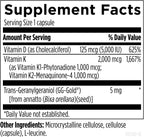 Designs for Health Vitamina D Supreme – D3 5000 UI + Vitamina K 2000 mcg (K1 y K2 MK-4) + GG – 180 Cápsulas