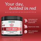 Zhou Organic Reds Powder - Polvo de superalimentos rojos con remolacha, bayas de goji, cereza ácida y arándano, apoyo antioxidante para la salud integral - Sabor natural a bayas, 4.95 oz (30 porciones)