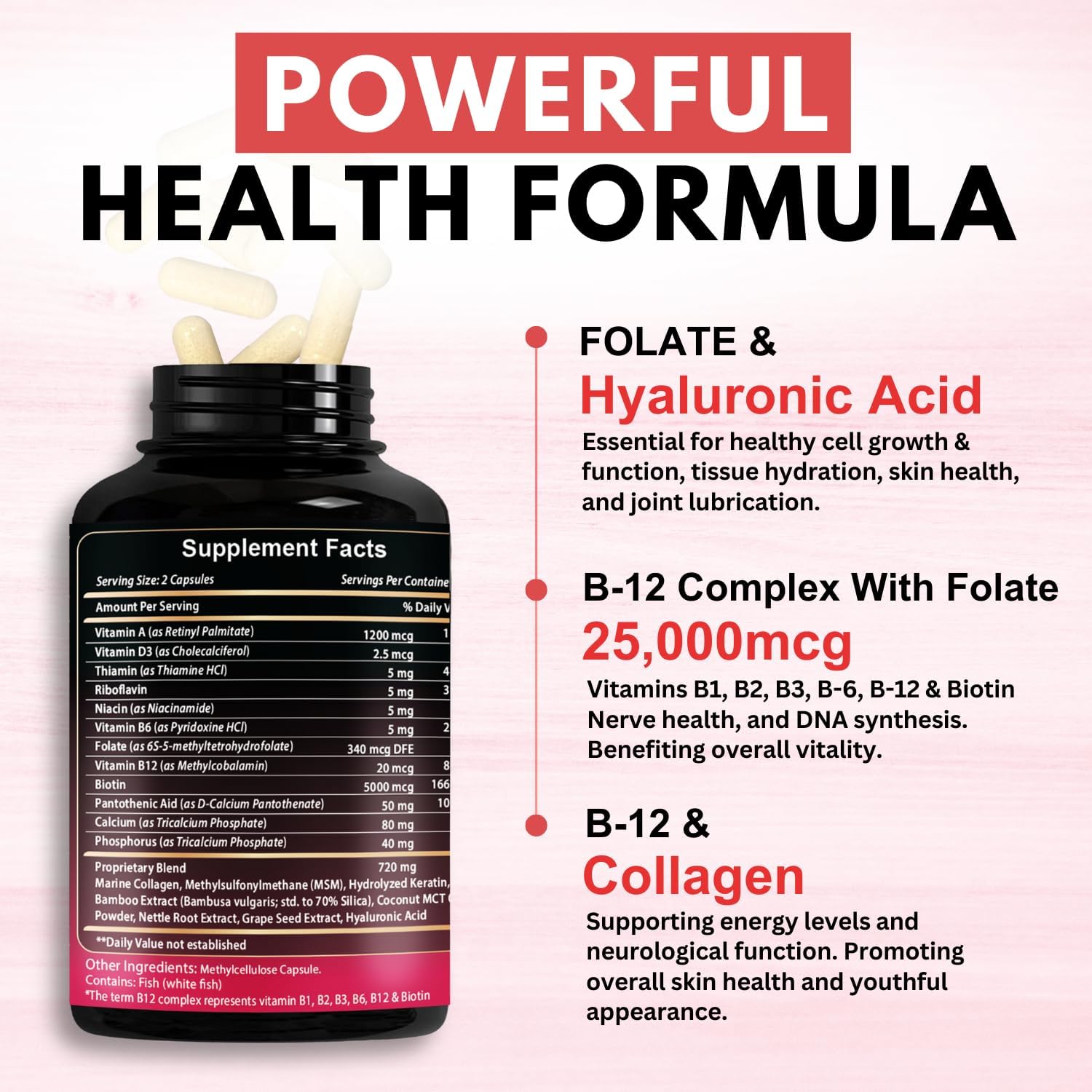 VITBOOST B12 Metilcobalamina 25000 mcg Complejo B con Colágeno y Hialurónico - Pack de 2