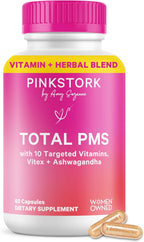 Pink Stork Suplemento PMS para Mujeres - con Vitex, Ashwagandha, Maca y 10 Vitaminas y Minerales - 60 Cápsulas