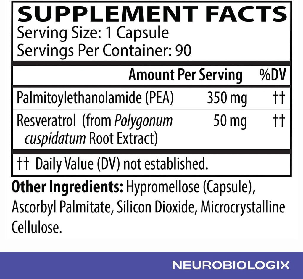 Neurobiologix PEA Soothe Support – Fórmula de PEA y Resveratrol para el Bienestar Nervioso y Muscular, 90 Cápsulas