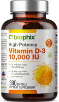 biophix Vitamin D3 10000 IU 380 Softgels - High Potency with Extra Virgin Olive Oil, Non-GMO, Soy-Free