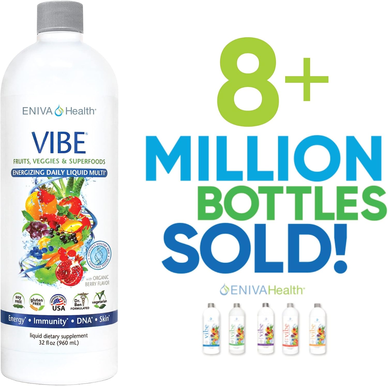 Eniva Health VIBE Multivitamínico Líquido - 32 Vitaminas, Minerales y Fitonutrientes - Suplemento Diario para Hombres y Mujeres - 950 ml