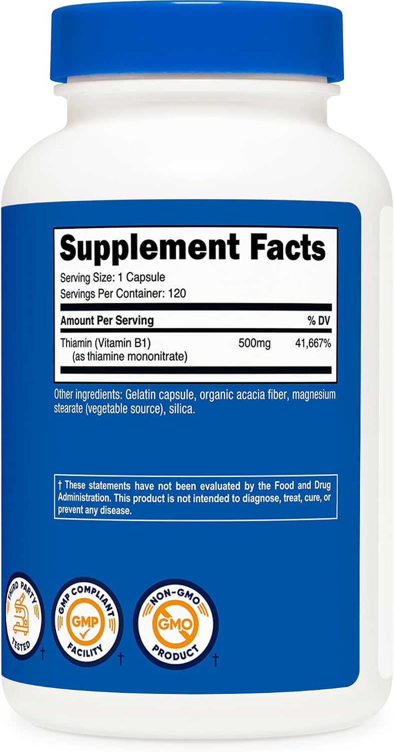 Nutricost Vitamin B1 (Thiamine) 500mg, 120 Capsules