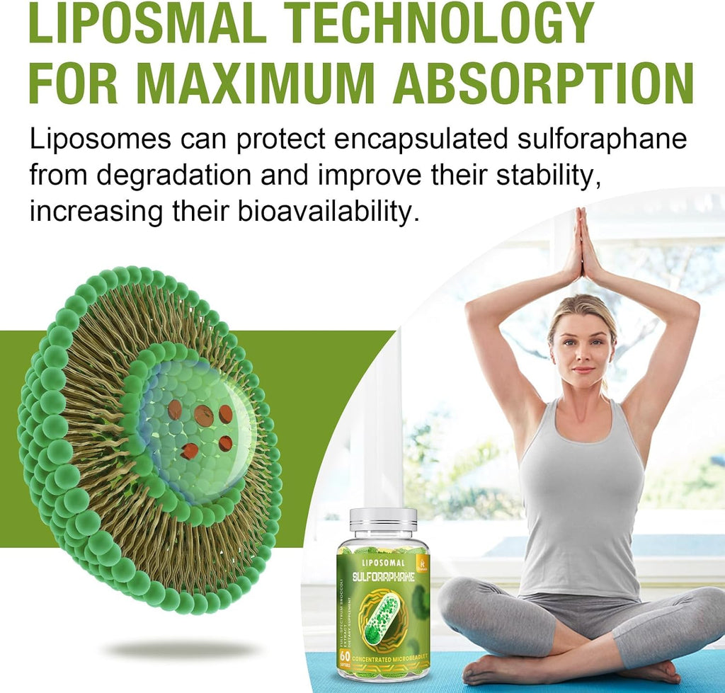 800 MG Sulforafano Liposomal, Sistema de Doble Liberación para Máxima Absorción y Potencia, Extracto de Brócoli de Espectro Completo, Antioxidante y Apoyo Hepático, 120 Cápsulas Blandas