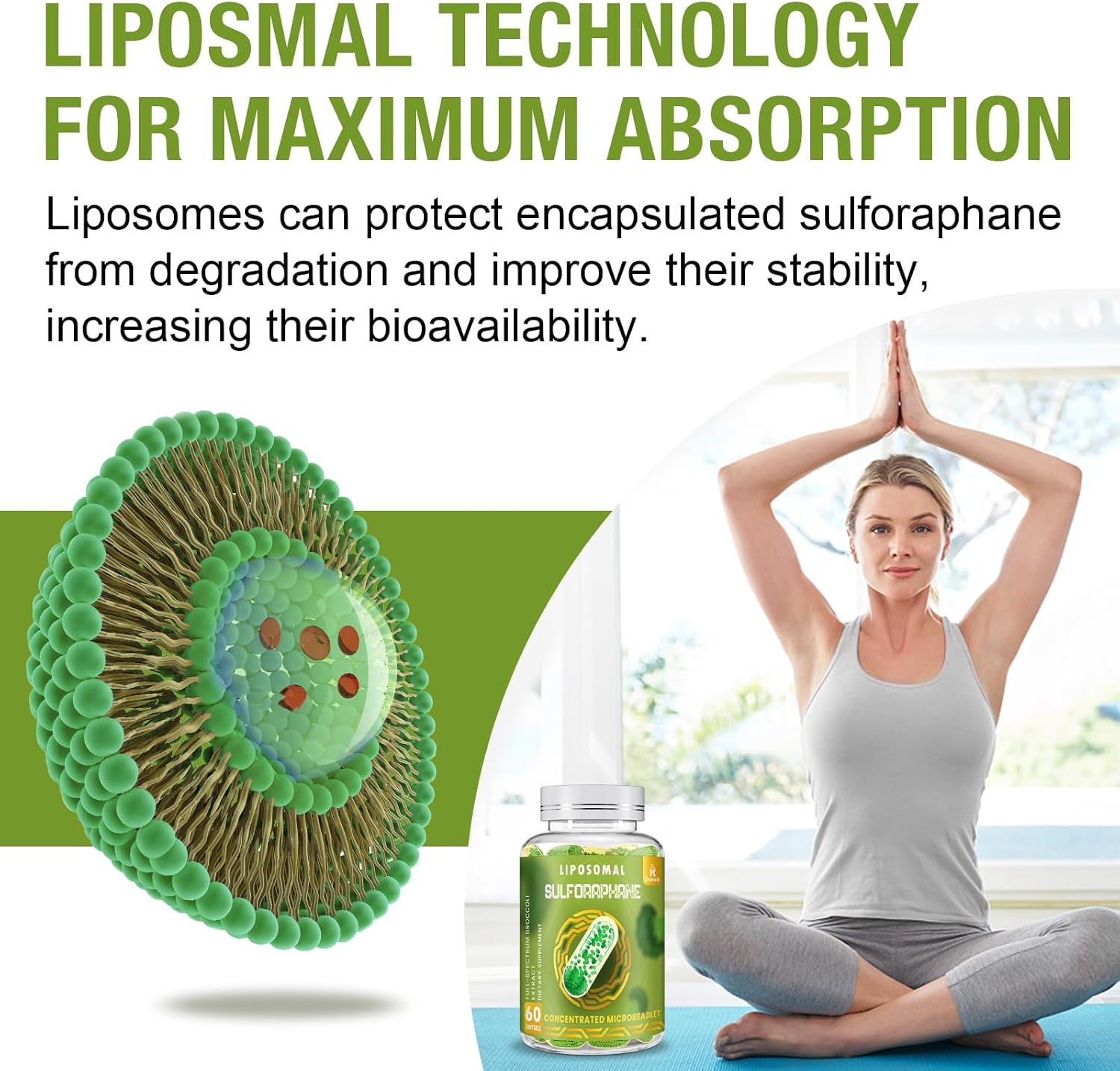 800 MG Sulforafano Liposomal, Sistema de Doble Liberación para Máxima Absorción y Potencia, Extracto de Brócoli de Espectro Completo, Antioxidante y Apoyo Hepático, 120 Cápsulas Blandas