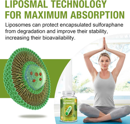 800 MG Sulforafano Liposomal, Sistema de Doble Liberación para Máxima Absorción y Potencia, Extracto de Brócoli de Espectro Completo, Antioxidante y Apoyo Hepático, 120 Cápsulas Blandas