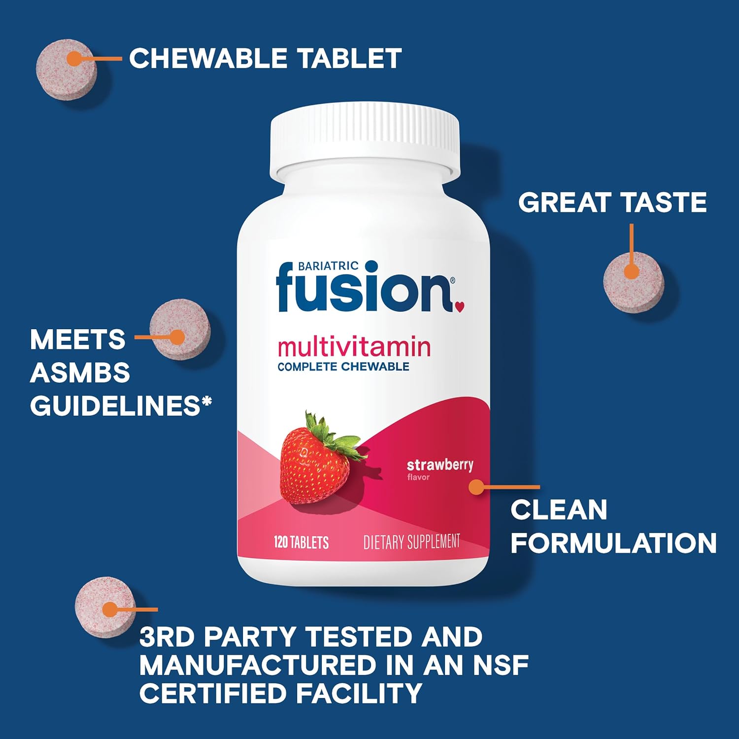 Bariatric Fusion Multivitamínico Bariátrico con Hierro Completo Masticable - Sabor Fresa - 120 Comprimidos