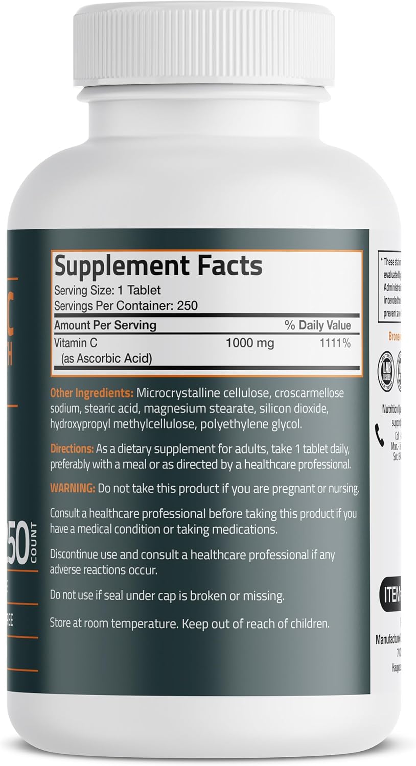 Bronson Vitamina C 1000 mg Extra Strength - 250 Comprimidos Vegetarianos