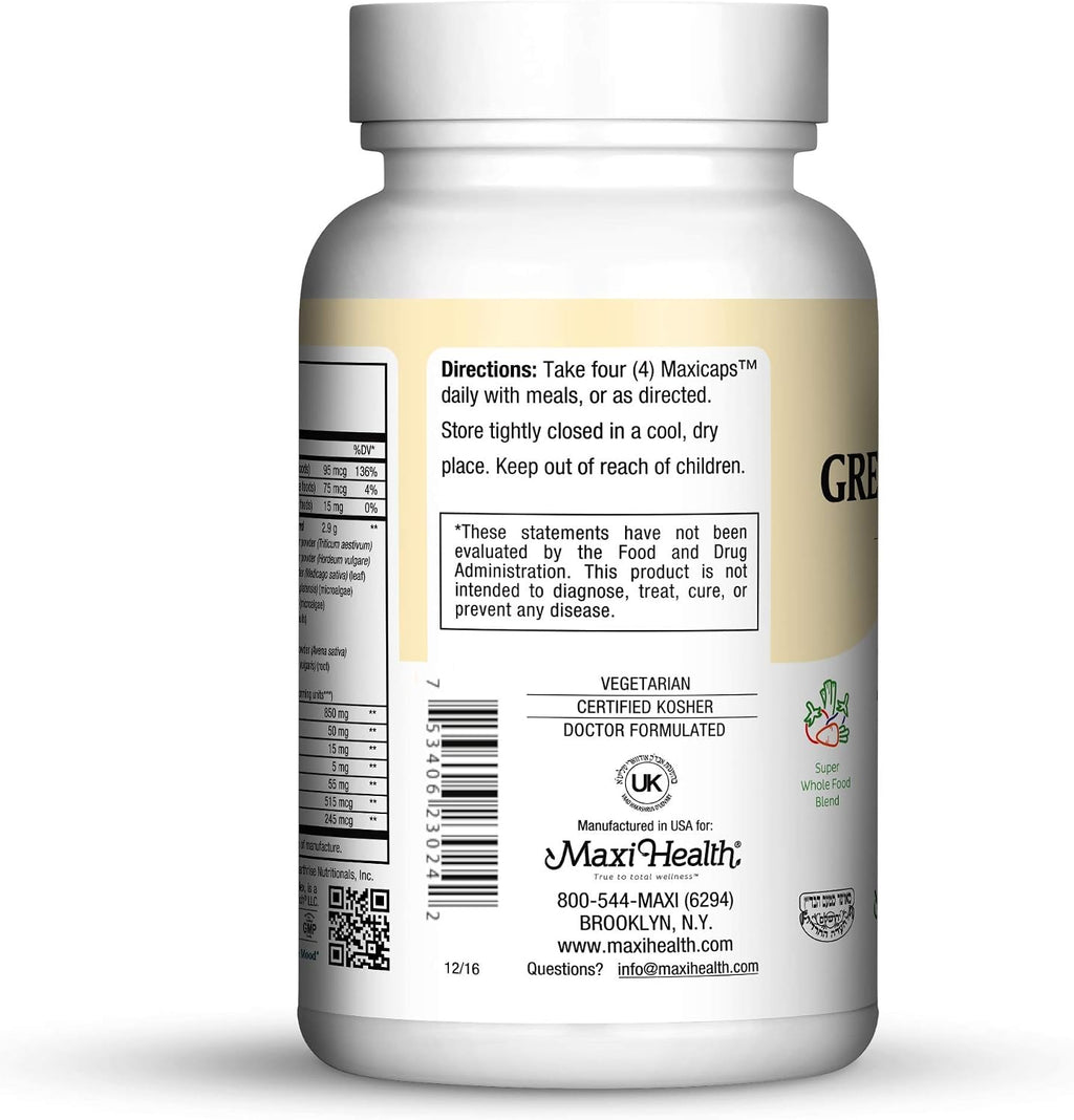 Maxi Health Super Greens - Mezcla de Superalimentos Verdes - 240 Cápsulas