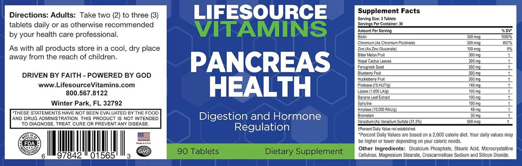 LifeSource Vitamins Pancreas Health-18 - 18 Ingredientes Naturales Sinérgicos para la Salud y el Soporte del Páncreas