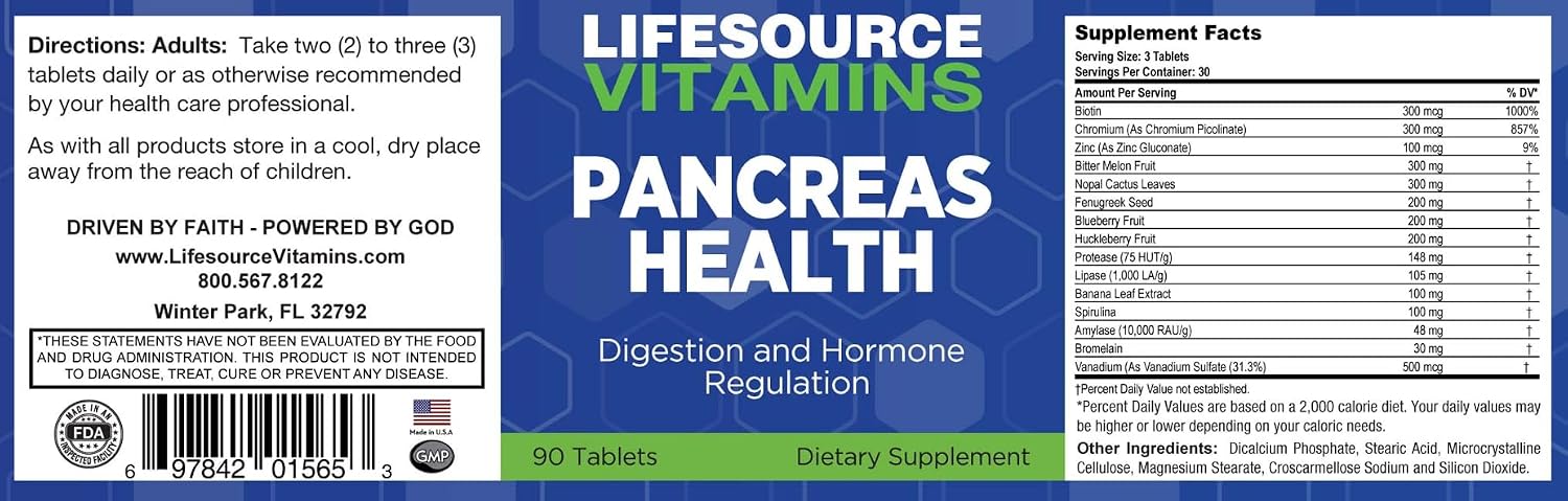 LifeSource Vitamins Pancreas Health-18 - 18 Ingredientes Naturales Sinérgicos para la Salud y el Soporte del Páncreas