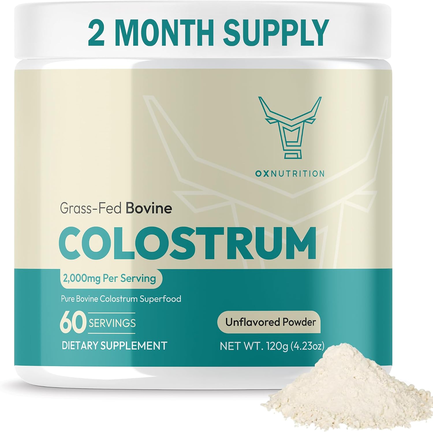 OXNUTRITION Colostrum en Polvo Puro de Pasto, 60 Porciones
