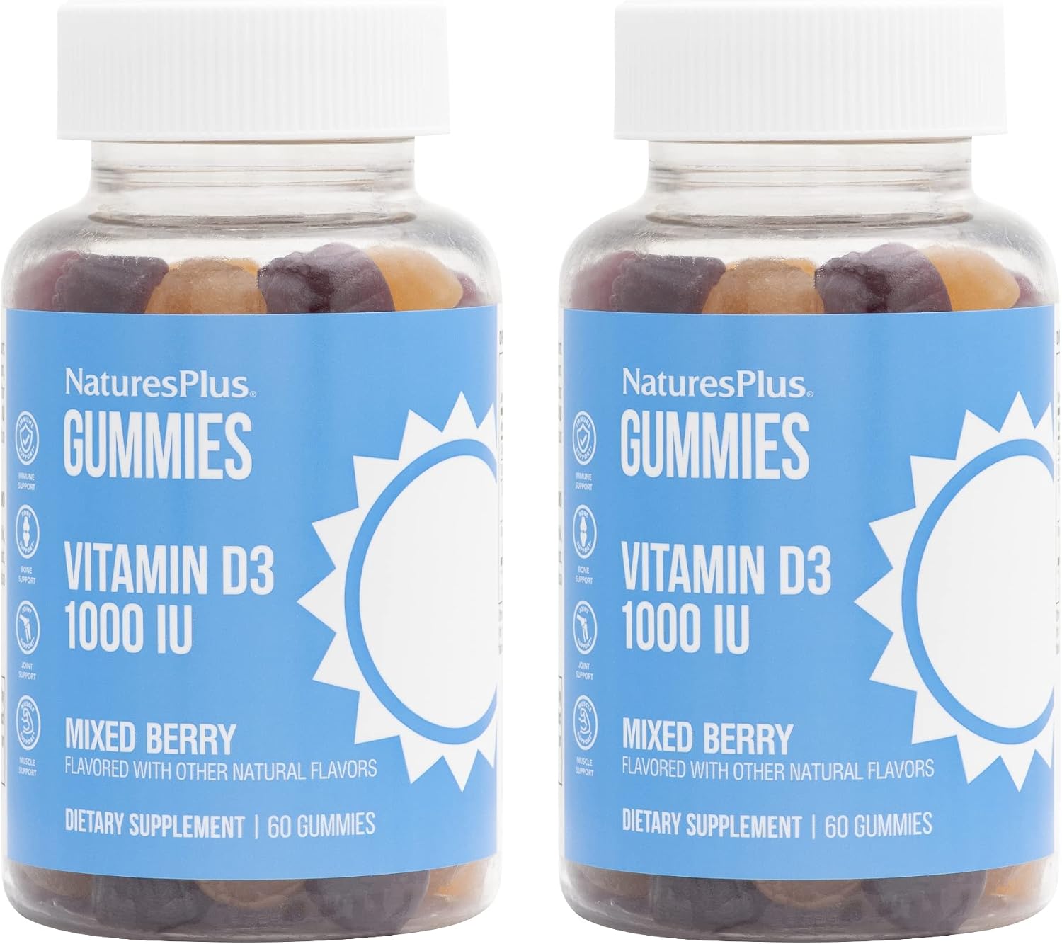 NaturesPlus Gominolas de Vitamina D3 1000 IU - 60 Gominolas, Sabor a Bayas Mixtas