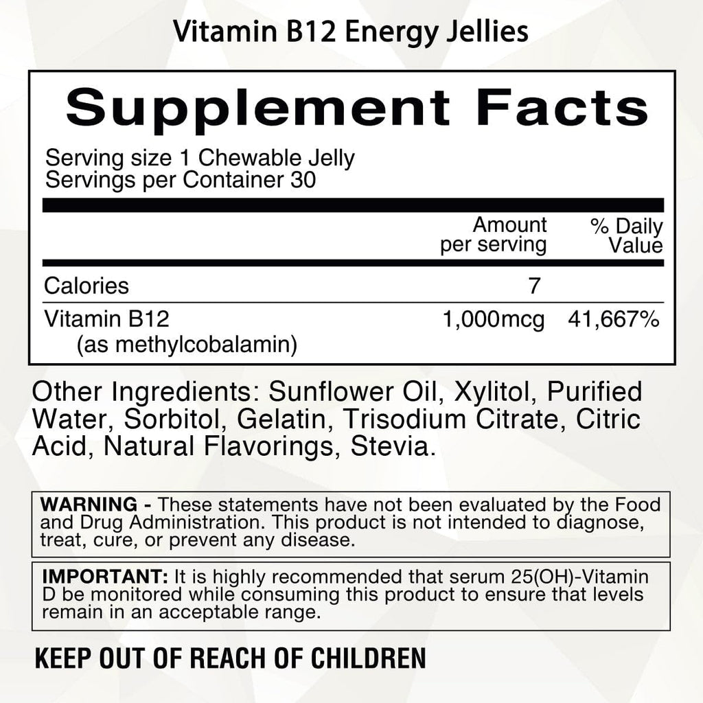Bariatric Eating Journey 1.000 mcg Vitamina B12 Jelly Energy Sin Azúcar Sabor Punch de Frutas (30 unidades)