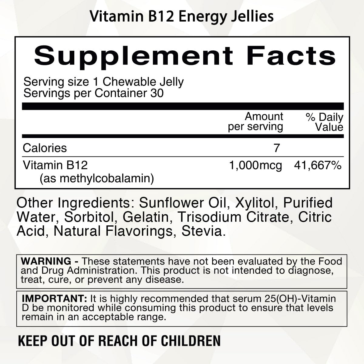Bariatric Eating Journey 1.000 mcg Vitamina B12 Jelly Energy Sin Azúcar Sabor Punch de Frutas (30 unidades)