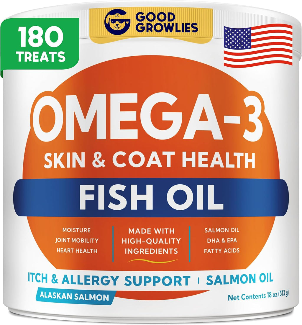 GOODGROWLIES Omega 3 Aceite de Pescado para Perros (180 Snacks Masticables)