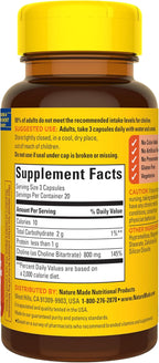 Nature Made Colina 800 mg, 60 Cápsulas - Suplemento de Colina de Alta Dosificación