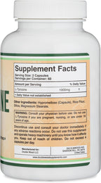 L-Tirosina 1.000 mg por dosis, 120 Cápsulas Vegetales (L-Tyrosine para Memoria, Atención y Enfoque) Aminoácido, Vegano, No-GMO por Double Wood