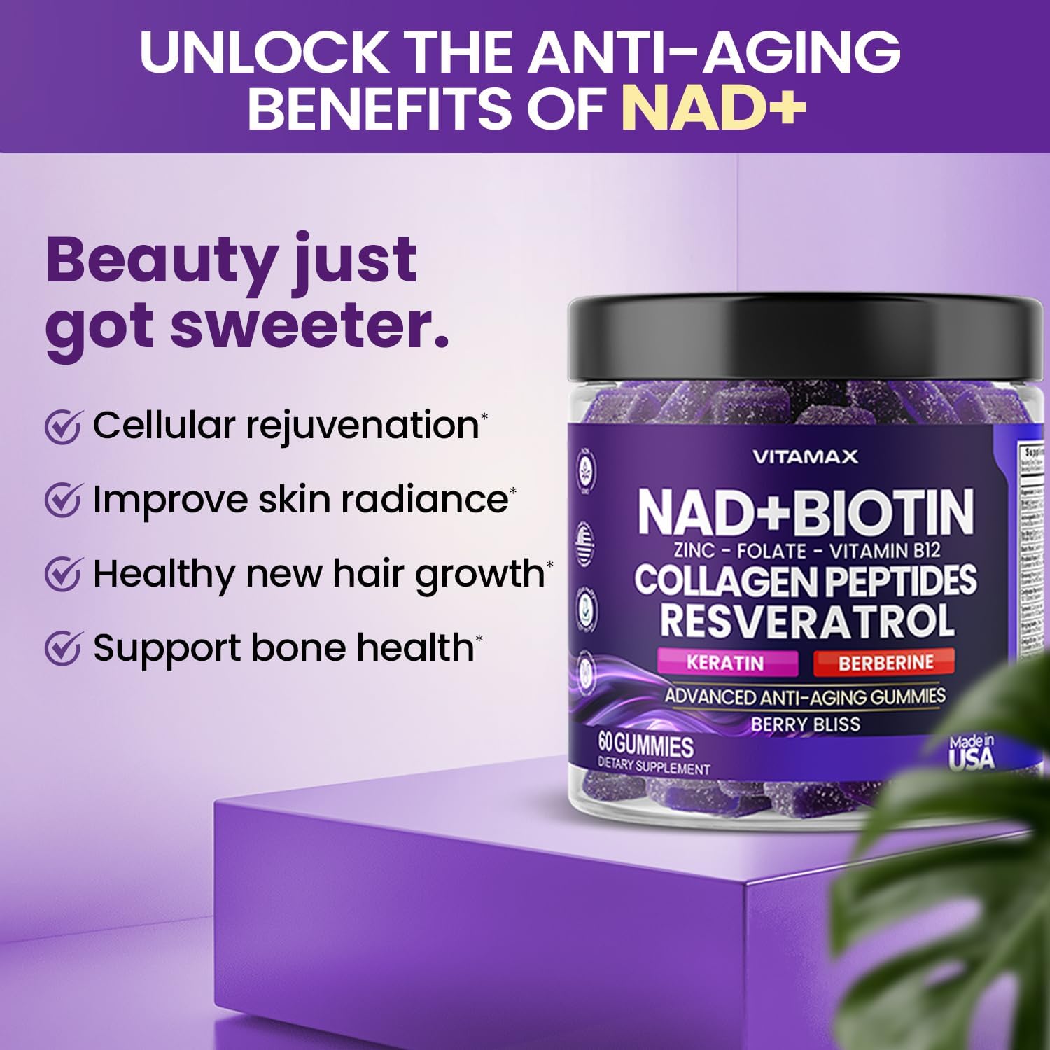 Vitamax Gominolas Antiedad NAD+ Resveratrol Berberina Biotina