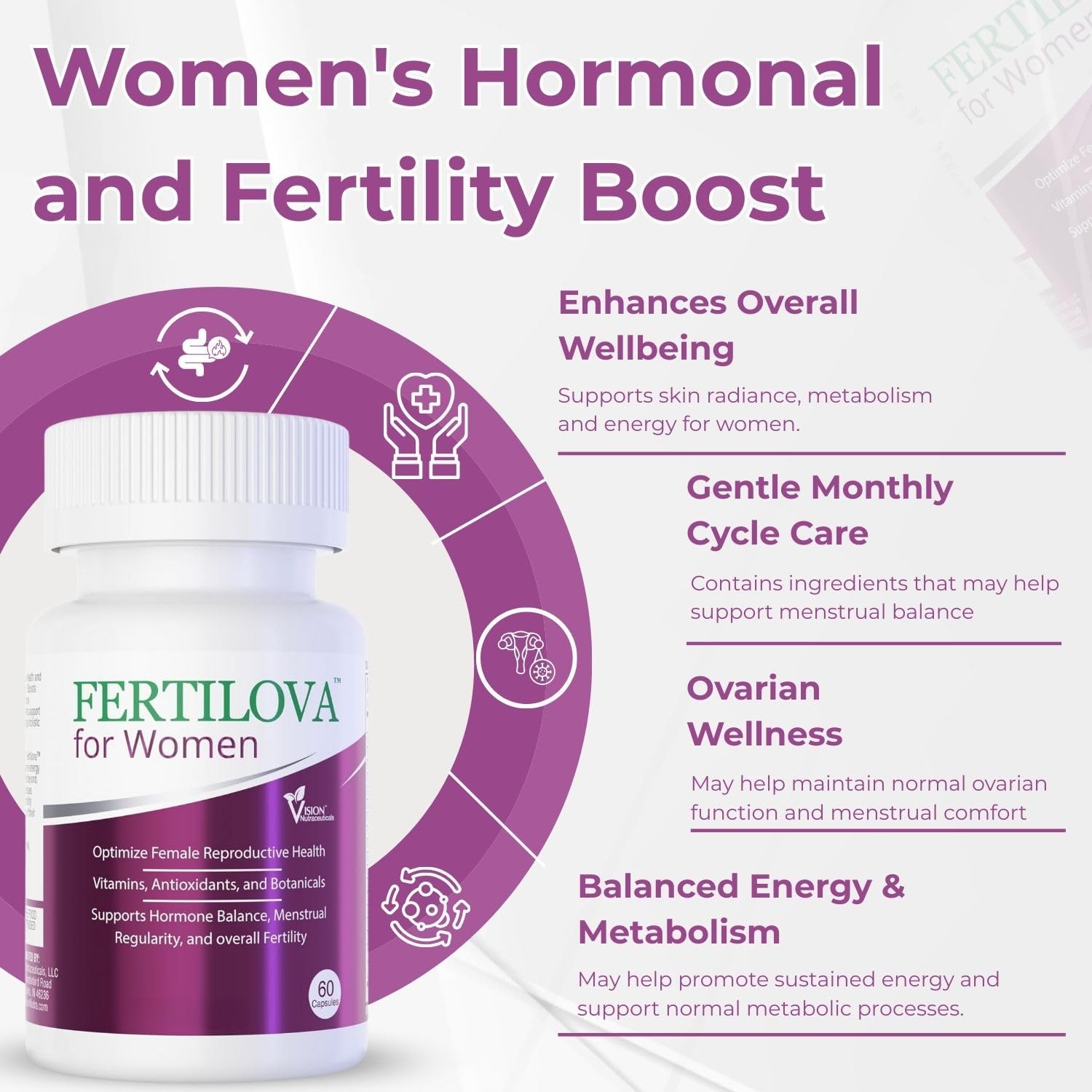 Fertilova - Complemento de Fertilidad para Mujer | 2 Meses de Suministro | 60 Cápsulas Veganas