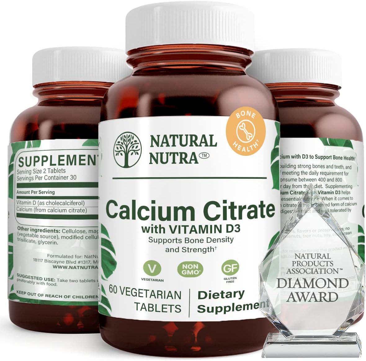 Natural Nutra Citrato de Calcio con Vitamina D3 – 60 Comprimidos