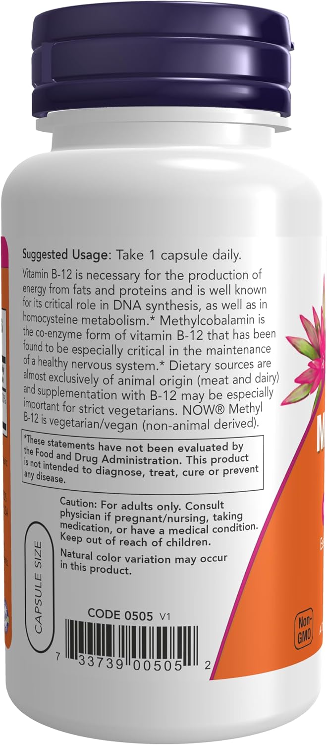 NOW Foods Methyl B-12 5000mcg Metilcobalamina, 90 Cápsulas Vegetales