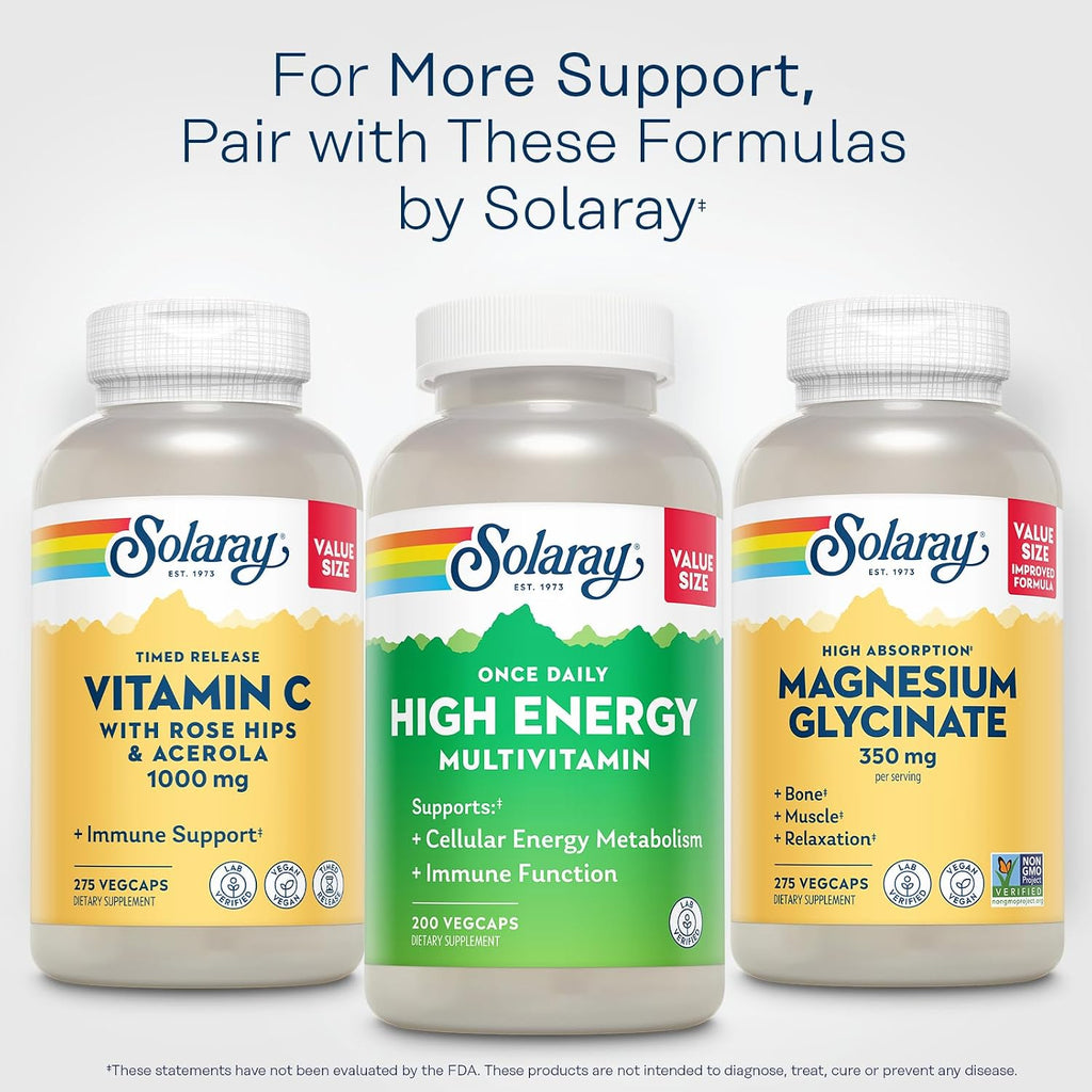 SOLARAY Once Daily High Energy Multivitamin para Mujeres y Hombres – con Vitamina C, Vitamina D y Base de Alimentos Integrales y Hierbas – 200 Cápsulas Veganas