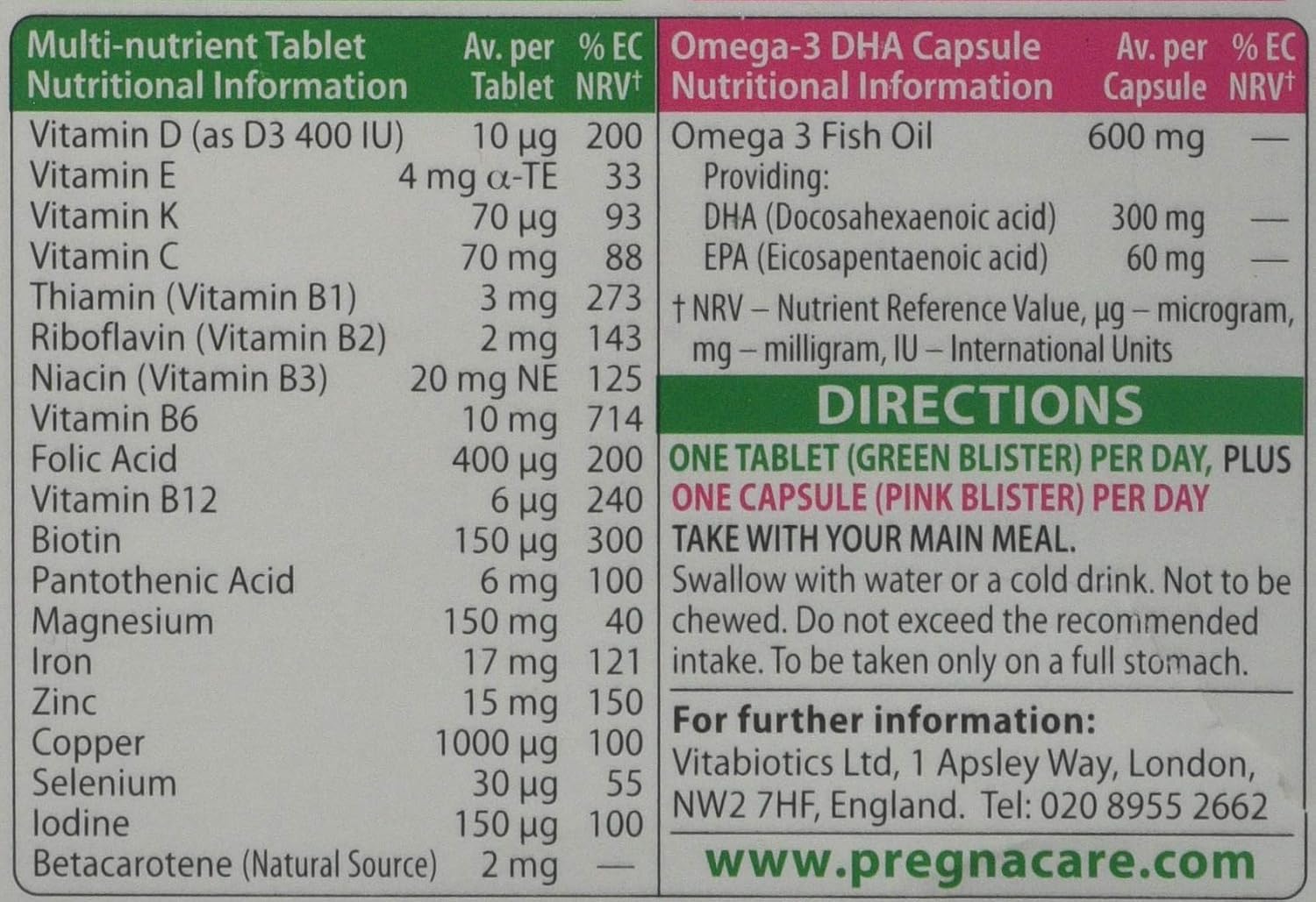 Vitabiotics Pregnacare Plus 56 comprimidos (Paquete de 2)