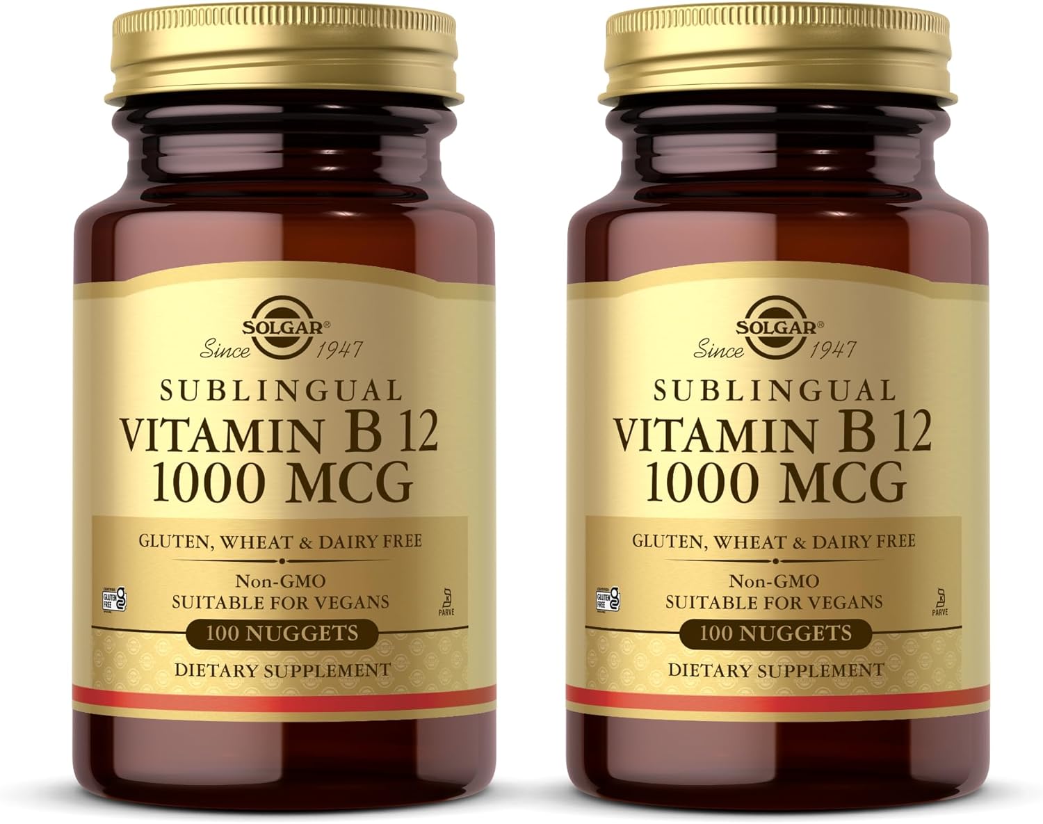 Solgar Vitamina B12 Sublingual 1000 mcg - 250 Nuggets (Pack de 2) - Sin Gluten, Vegano, Sin Lácteos, Kosher - 500 porciones totales
