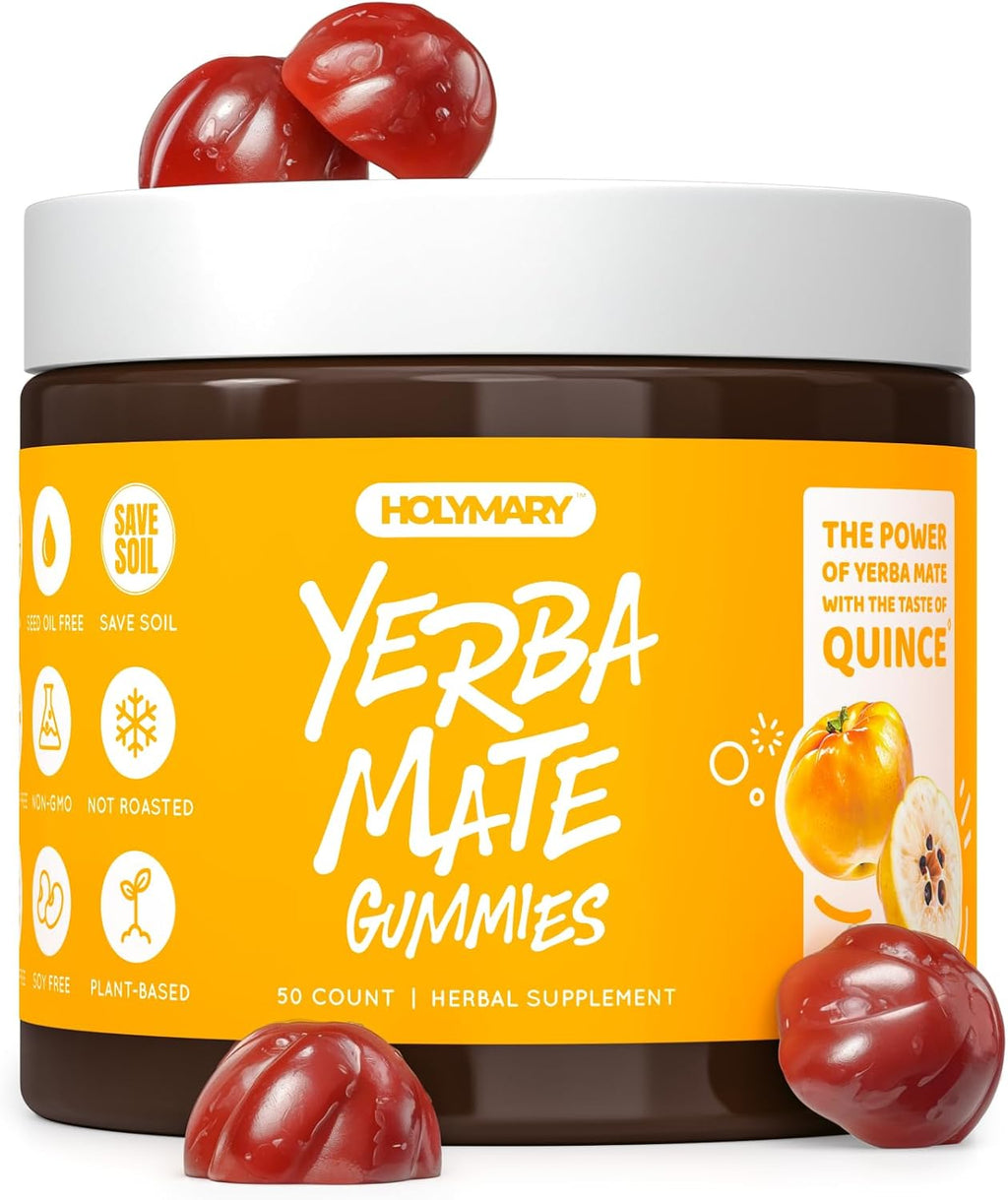 HOLYMARY Gominolas de Yerba Mate Sabor Frambuesa - Energía, Concentración y Vitalidad - Vegano, Sin Gluten, 50 Gominolas