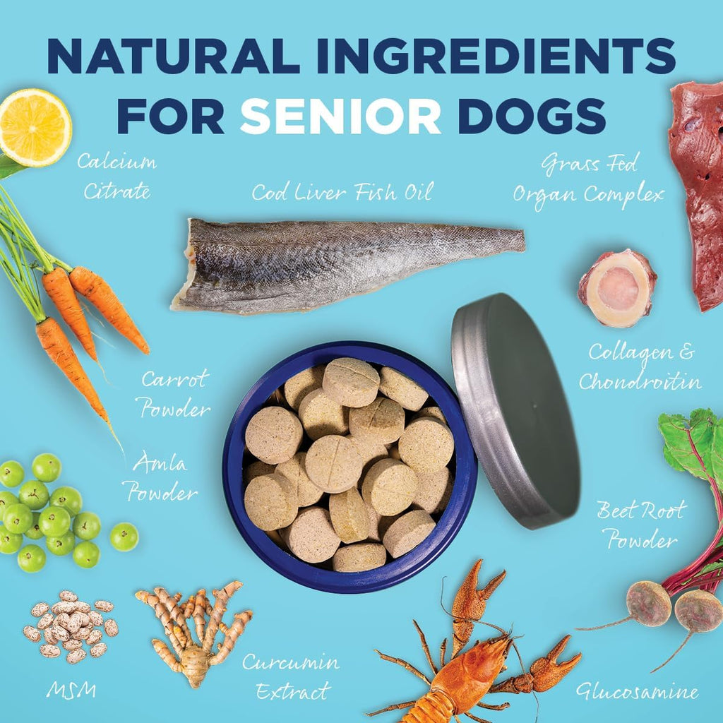 Vetericyn All-in 1 Suplemento Multifuncional para Perros Senior | Enzimas Digestivas + Glucosamina Condroitina para Articulaciones + Vitaminas, Antioxidantes, Prebióticos, Probióticos y Omega-3. 90 Comprimidos