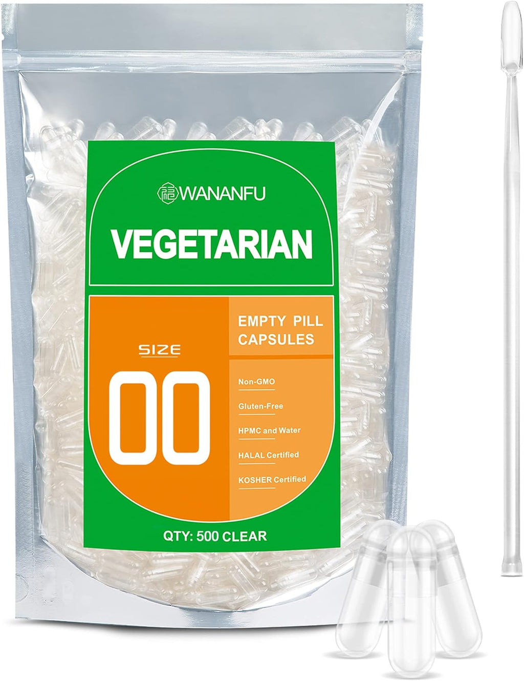 wananfu Cápsulas Vacías Vegetarianas Tamaño 00 (100 uds) con Micro Cuchara de Laboratorio