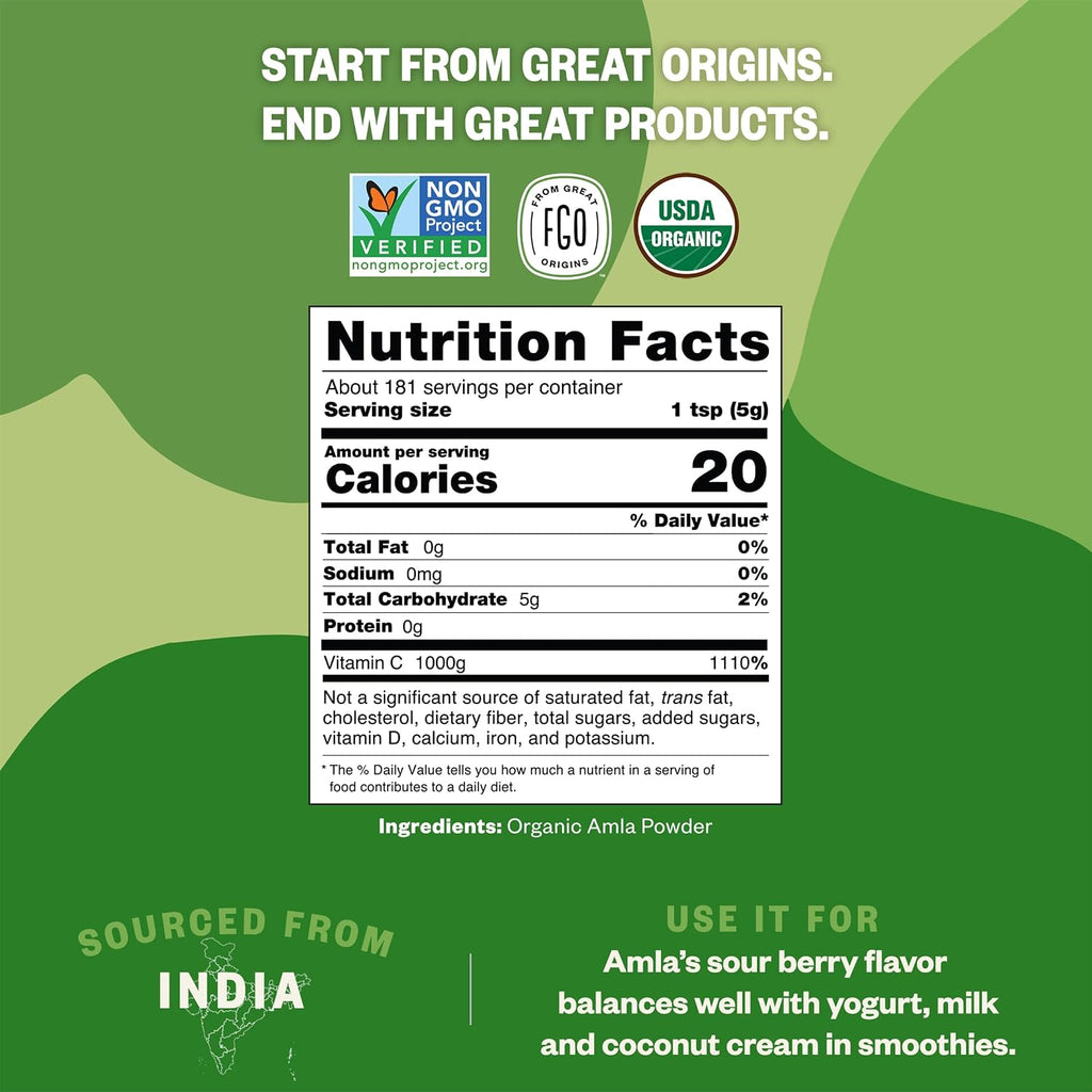 FGO Polvo de Amla Orgánico - 907g - Fuente Natural de Vitamina C