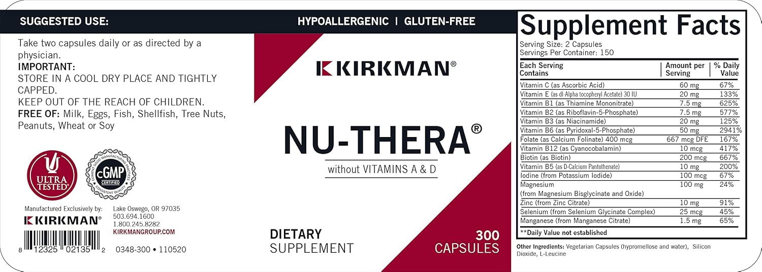 Kirkman d-Biotin 1000 mcg Cápsulas - Hipoalergénico - 120 Unidades