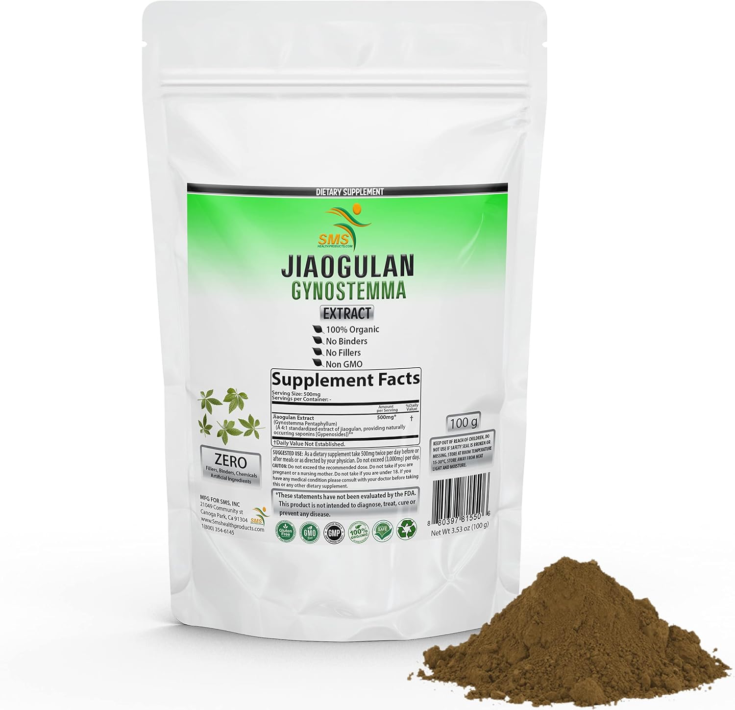 Jiaogulan (Gynostemma) 4:1 Extract Powder, No Fillers, High Potency Organic Herbal Supplement, AMPK Activator & Adaptogen, 100g