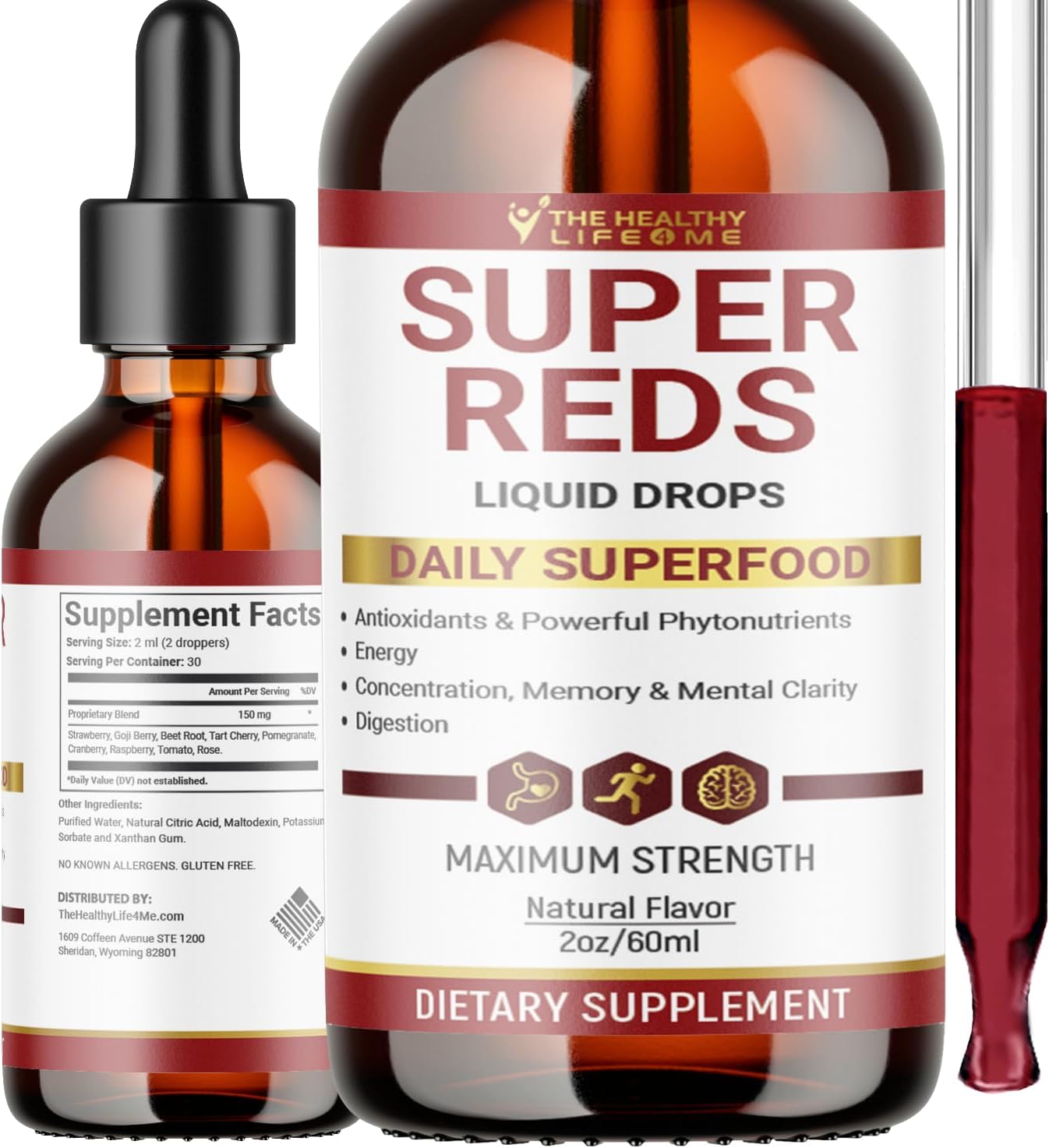 THE HEALTHY LIFE 4 ME Liquid Super Reds Phytonutrient Superfood Drops | 2oz - 30 Day Supply