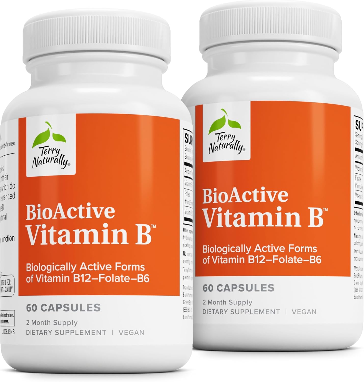 Terry Naturally BioActive Vitamin B - Complejo B Bioactivo con Metilcobalamina y Folato - 60 Cápsulas (Paquete de 2)