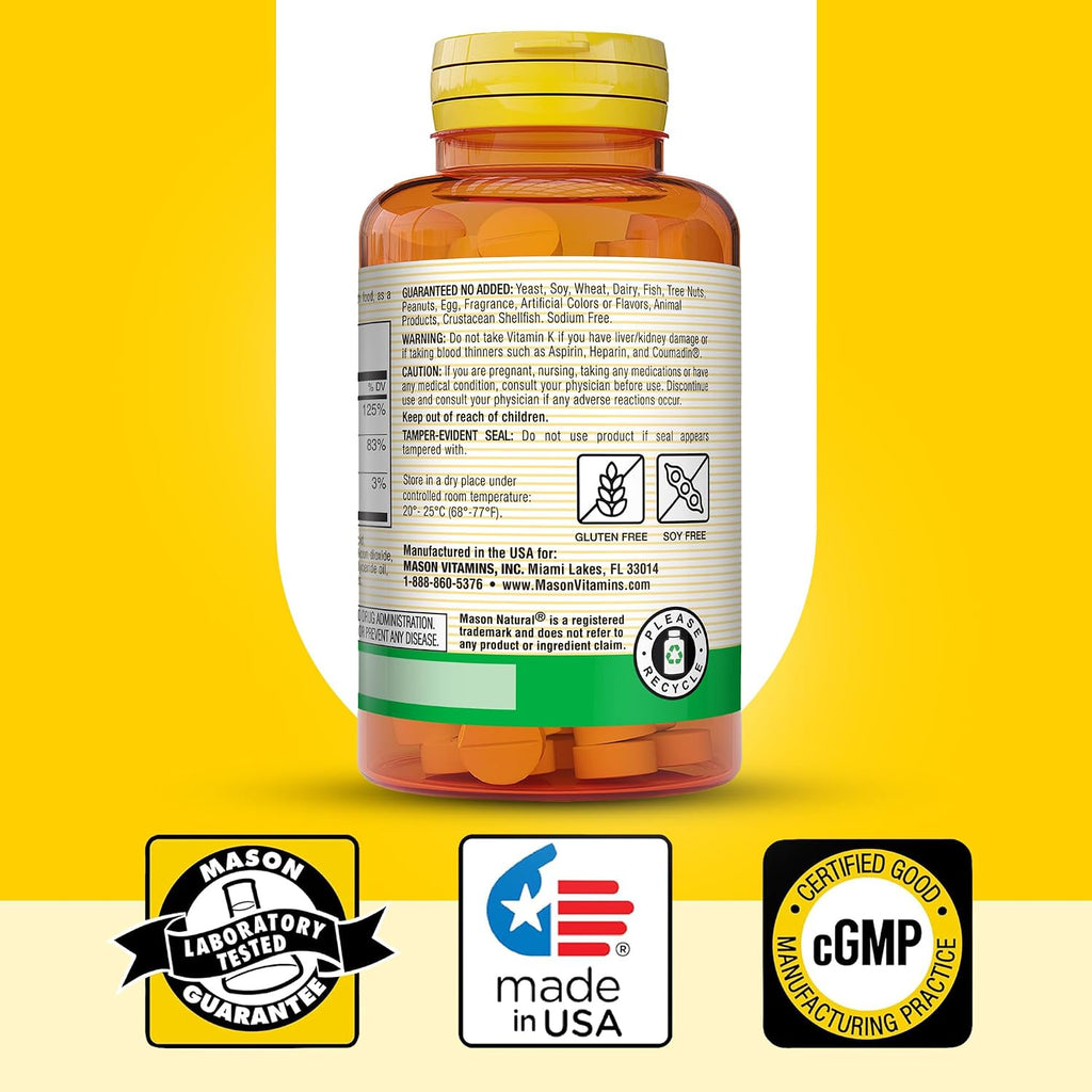 MASON NATURAL Vitamin K2 + D3 with Calcium, 100 Tablets