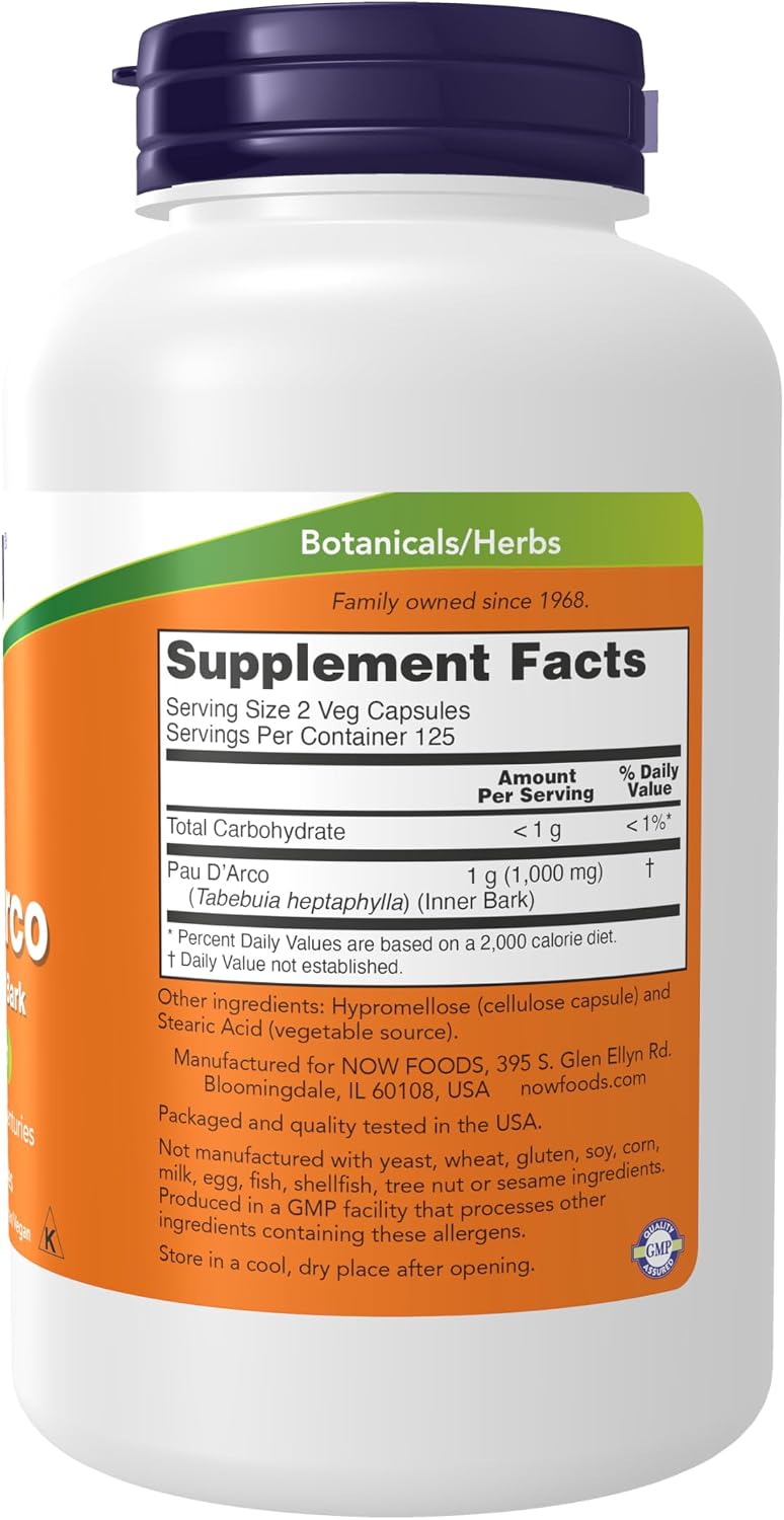 Pau D'Arco (Tabebuia heptaphylla) 500 mg - 250 Cápsulas Veganas