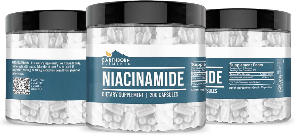 Earthborn Elements Niacinamida (Vitamina B3), Cápsulas, Sin Rellenos de Magnesio, Sin Enrojecimiento