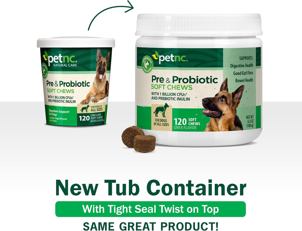 PetNC Natural Care - Masticables blandos Pre y Probióticos para perros sabor hígado y queso, 120 unidades