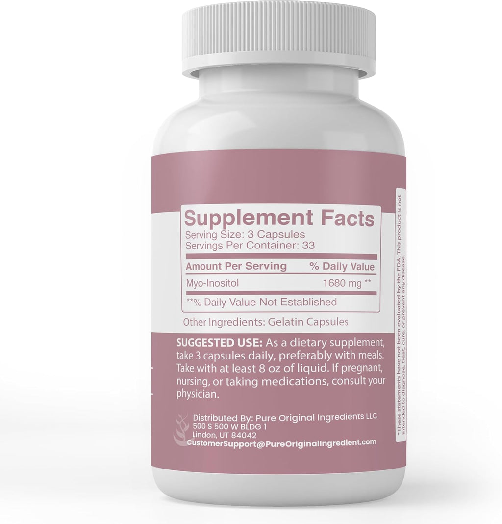 PURE ORIGINAL INGREDIENTS Inositol, 100 Cápsulas - Siempre Puro, Sin Aditivos ni Rellenos