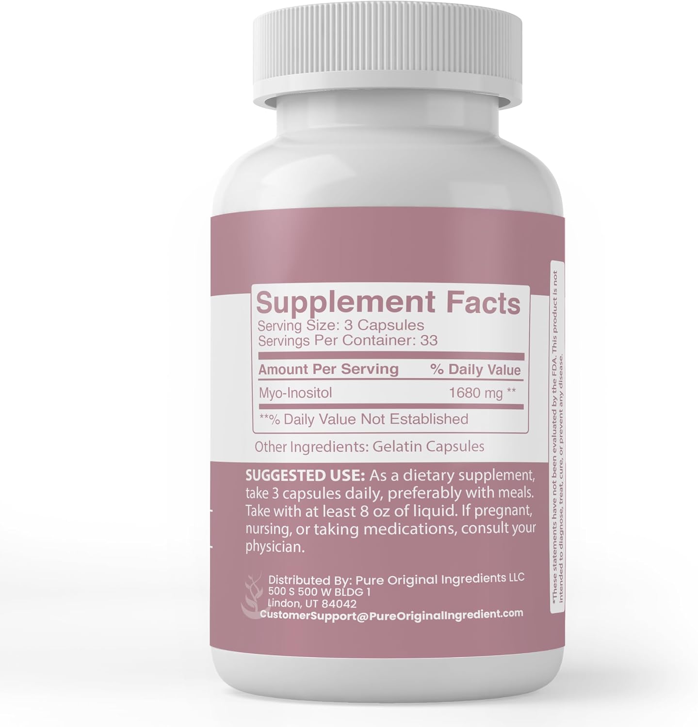 PURE ORIGINAL INGREDIENTS Inositol, 100 Cápsulas - Siempre Puro, Sin Aditivos ni Rellenos